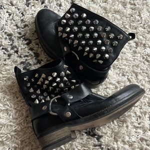 Spiked leather moto booties